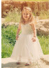 Ivory Lace Tulle Ankle Length Vintage Flower Girl Dress